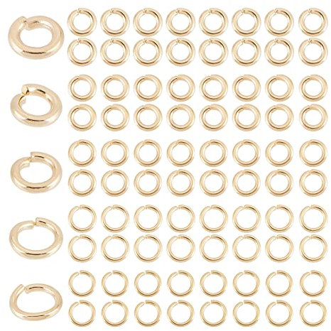PandaHall 250 Stück 18K Vergoldete Offene Biegeringe, 5 Größe Ringe Verbindungsstücke Charms 18/19/20 Gauge Goldene Kleine Schmuck-O-Ringe Für Ohrring-Halsketten-Armband-Schmuck-Schlüsselanhänger