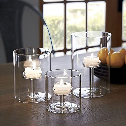 Set di 3 portacandele cilindrici decorativi in vetro trasparente, per centrotavola per sala da pranzo, feste di nozze, decorazioni per la casa
