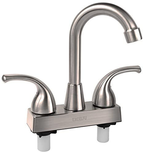 EXCELFU Grifo de baño para caravana, llave de fregadero de baño RV de 4 pulgadas con asas de palanca clásicas y boquilla de 6 pulgadas de alto para campistas, RV, autocaravana, remolque de viaje,