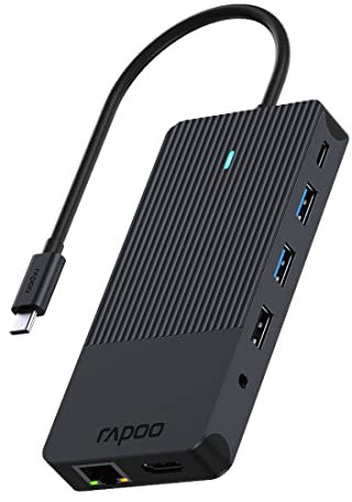 Rapoo UCM-2006 USB-C Multiport Adapter 12-in-1, 100W Power Delievery, 2x 4K HDMI, 4K DisplayPort, 1 Gbps LAN, 1 USB-C und 2 USB-A 3.0 Datenports, Micro SD / SD Speicherkartenleser, AUX