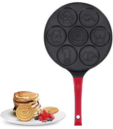 Gokelomg Pfannkuchen Hersteller - Antihaft Pfannkuchen Pfanne Grill Pfanne Mini Crepe Maker 7 Form Pfannkuchen mit Silikon Griff, Schwarzes Tier
