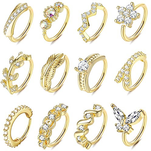 Dochais 12 Stück 20 Gauge Nasenstecker Nasenpiercing,Nasenflügel Piercing mit Strass Nase Piercing,Piercing Schmuck Set für Frauen Männer