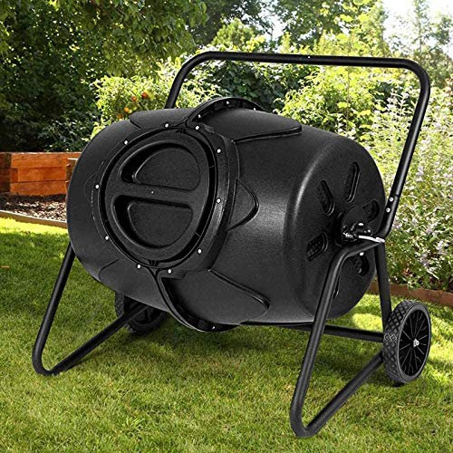 Trommelkomposter, 45-Gallonen-Garten im Freien Ganzjährig rotierender Kompostbehälter mit Rädern, 360 ° -Drehung, schwarz