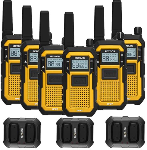 Retevis RB648 Walkie Talkies Resistentes, Radio de Dos Vías Impermeable IP67, Resistente a los Golpes, 2000 mAh, USB-C, Walkie Talkie Profesional para Adultos Sitio de Trabajo (6 Unidades)