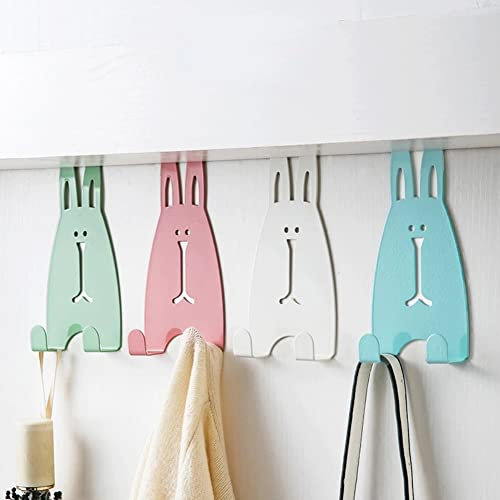 4 Pcs Over Door Hooks, Cartoon Rabbit Door Back Hook, Punch Free Cupboard Rear Hanger, Bedroom Kitchen Office Wardrobe Wall Hanger for Towels, Clothes, Coats, Robes, Bags