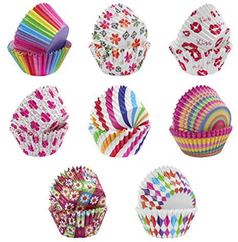 200 bunte Muffinförmchen, Cupcake-Formen, Kuchenbackförmchen, Mini-Backförmchen, Geeignet für Hochzeit, Backen, Dessert, Geburtstag, Party (8 Muster)