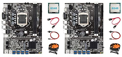 Nicfaky 2 cartes mères B75 ETH + processeur G540 + ventilateur + câble + câble de commutation LGA1155 8XPCIE adaptateur USB MSATA DDR3 B75