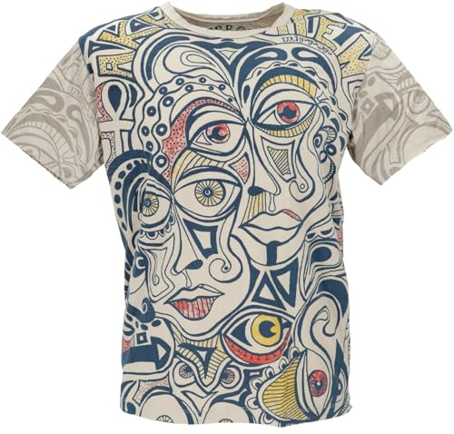 GURU SHOP Mirror T-Shirt - Faces/beige, Herren, Size:L