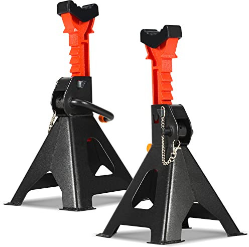 Yakimz Soportes de apoyo de 3000 kg, altura de elevación de 285 – 430 mm, altura de elevación ajustable, soporte para automotor, con seguridad y caballete de goma para caravana (juego de 2)
