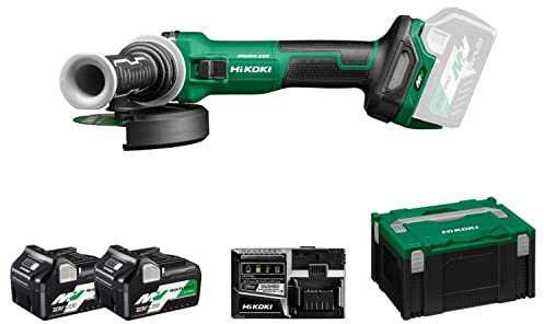 HIKOKI Akku Winkelschleifer, G3613DEWQZ, (36V (2,5 Ah) Li-ion) 0-10000 min-1/min Drehzahl, Scheiben-ø: 125mm, Brushless, mit AT Modus, Spindelarrietierung, im HSC III