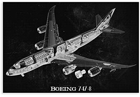 FISH DRAGATE Leinwand-Poster, Flugzeug-Cutaway Boeing 7478, Wandkunst, Dekoration, Bild für Wohnzimmer, Schlafzimmer, Dekoration, Rahmen-Stil, 30 x 45 cm
