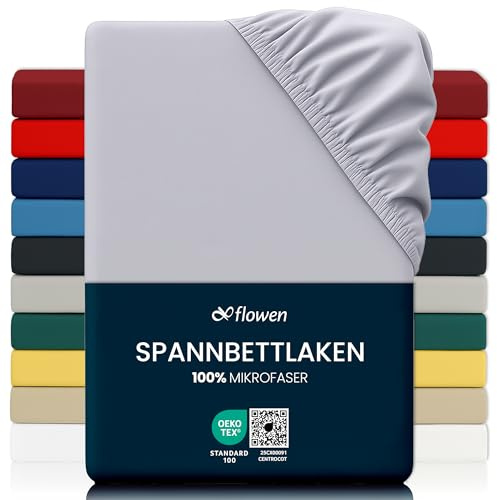 Flowen Spannbettlaken 90 x 190 cm Mikrofaser Spannbetttuch Hellgrau für Bett Atmungsaktive Hypoallergene Bettlaken Anti-Milbe Leicht Weich und Knitterfrei mit 30 cm Tiefe Tasche Maschinenwaschbares