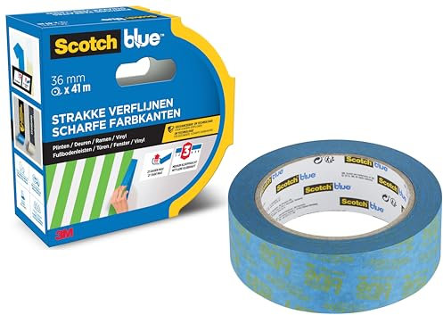ScotchBlue Malerkrepp für Scharfe Linien, 36 mm x 41 m, Extrem Präzises Scotch Klebeband für Malerarbeiten, Abklebeband/Kreppband - Papier aus PEFC-kontrollierten Quellen hergestellt