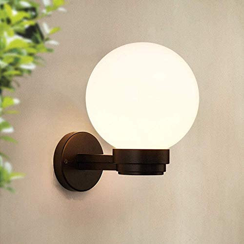Serin-Eletro Außen Wandleuchte Retro Wasserdicht IP44 Gartenlampen E27 Wandlampe Schwarz Vintage Acryl-Schirm Kugel Design Gartenlampe Aussenwandlampe φ25CM für Balkon Ecke Pavillon Villa Eingang