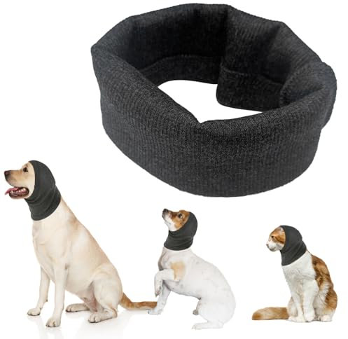 Hund Snood Ohrenschützer Gehörschutz Hoodie für Hunde - Hals und Ohrenwärmer Lärmschutz Haustier Snood für Hunde und Katzen (Grau, L)