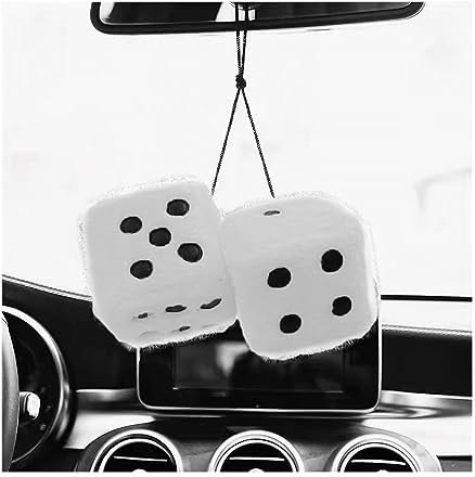 JNNJ Auto Plüschwürfel Aufhängen, Hängende Pelzige Würfel Weiche Plüschwürfel Anhänger Mit Saugnapf Dekoration, Flauschig Für Autospiegel Zubehör Zum Aufhängen(Weiß)