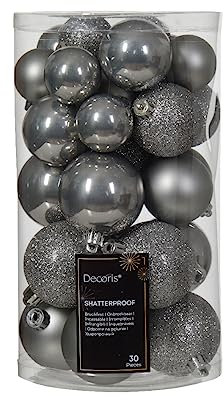 Kaemingk Weihnachtskugeln Kunststoff 4-6cm x 30 Stück Mix Christbaumkugeln Set Marmorgrau marmor grau - Silbergrau - Silber