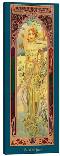Die Vier Tageszeiten - Tagesschein (Éclat du jour) Leinwandbild | 30 x 70 cm von Alfons Mucha Petrol Wandbilder Wanddeko