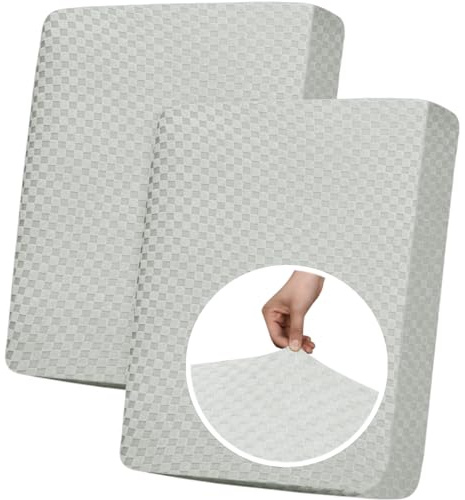 YEMYHOM Stretch Individual Cushion Covers Large Sofa Seat Cushion Slipcovers Soft Couch Cover Replacement Large Checkered Furniture Protector with Elastic Bottom (2 Pcs XL Cushion Covers, Ivory)