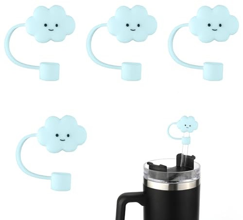4pcs Straw Covers Cap Compatible with Stanley, Cloud Shaped Dust-Proof Reusable Straw Tips Lids for Sippy Cups Straw Protector for Stanley 40/30 OZ Tumbler (Blue)