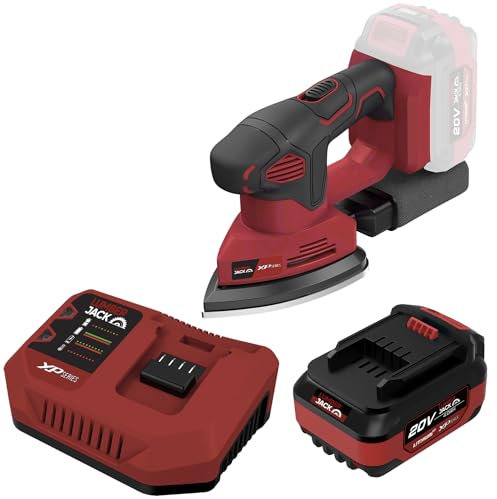 LUMBER JACK Cordless Detail Sander 20V Li-ion 12000 RPM with Dust Collection System for Palm Sanding Wood, Plaster & Metal, Includes 4Ah Battery and Fast Charger