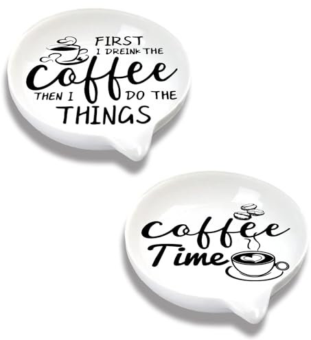 ORIGACH 2 Pcs Coffee Time Ceramic Spoon Rest White Spoon Holder for Counter Coffee Porcelain Spoon Holders for Home Kitchen Countertop or Stove Top - Microwaves Oven Dishwasher Safe