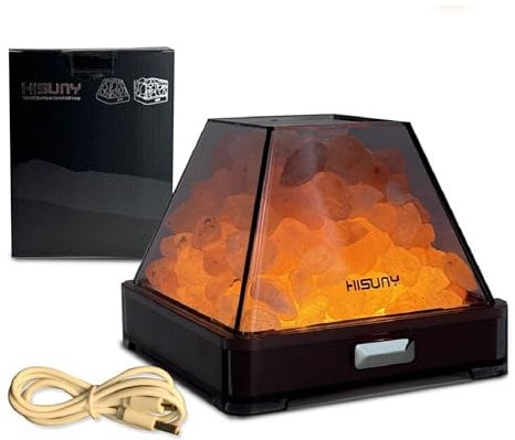 HISUNY Touch Himalayan Salt Lamp with Dimmer Switch -Himalayan Crystal Rock Salt Lamp Pink Light, Mini USB LED Atmosphere Night Lamp, Salt Therapy Lamp, All Natural and Handcrafted, Pyramid Shaped