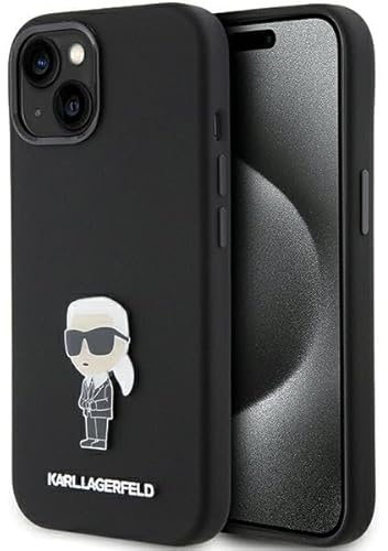 Karl Lagerfeld KLHCP15MSMHKNPK Hülle für iPhone 15 Plus 6.7 Schwarz Silicone Ikonik Metal Pin