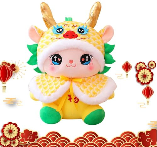 CEMELI Dragon du Zodiaque du Nouvel an Chinois - Dragon en Peluche Doux et Confortable,Dragon en Peluche, Mascotte de l'année 2024, Cadeau pour Les Amis de la Famille