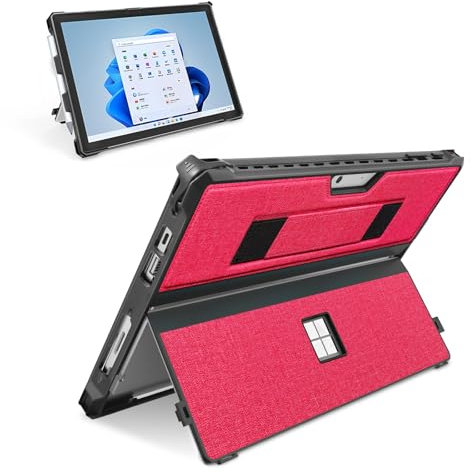 Funda para Microsoft Surface Pro 7+/Pro 7/Pro 6/Pro 5/Pro 4/Pro LTE de 12.3 Pulgadas, con Soporte para lápiz Capacitivo y Correa de Mano, Compatible con Teclado Tipo Cubierta, Color Rojo