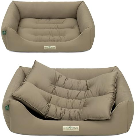 HOUND & NATURE | Öko Hundebett Bern | Weich/Soft | Gr. M für Mittelgroße Hunde - Kuscheliges Hundebett Waschbar mit Wende - Liegekissen (M - 95x70 cm, Taupe)