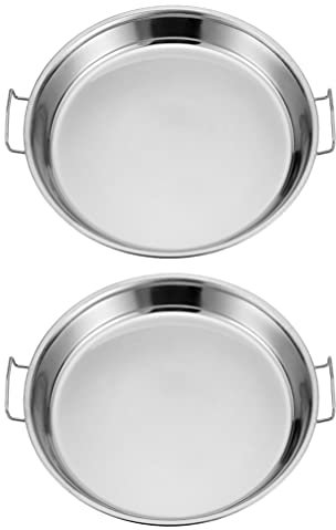 UNbit Platos redondos de acero inoxidable con asas, 2 uds., fideos de arroz fríos de Metal, sartén, vaporera de Metal, plato de comida for servir aperitivos, Camping