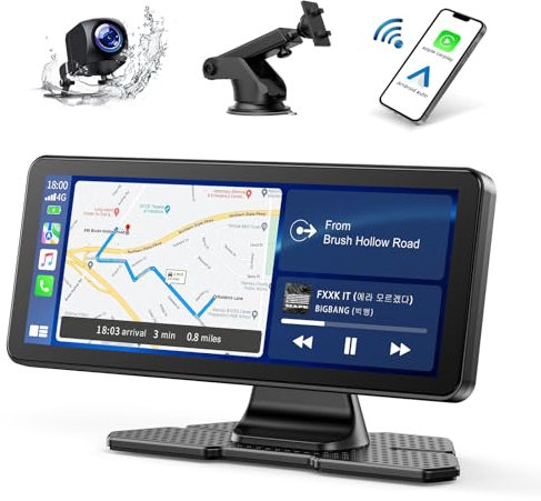 Volam Tragbares Car Autoradio mit Wireless A-pple Carplay&Android Auto,6.86 Zoll IPS Touchscreen,1080P Wasserdicht Rückfahrkamera,Digital Receiver mit Siri Goog-le/GPS Navigat/Bluetooth/Mirror Video