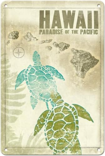Hawaii Paradise Of The Pacific Turtles (Honu) Hawaiianische Inseln, Vintage-Reiseposter von Wade Koniakowsky, 20,3 x 30,5 cm, Vintage-Blechschild