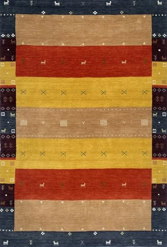 Teppich 100% Wolle 170x240 cm rot Gold Terrakotta Handgewebt Orientteppich BR11