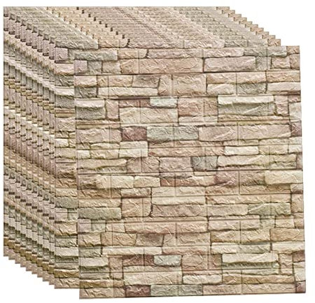 10 Stück 3D Wandpaneele For Abziehen Und Aufkleben Selbstklebende 3D-Ziegelstein-Tapete Wasserfester PE-Schaum Kunststein For Schlafzimmer Wohnzimmer Keller (Color : Natural)
