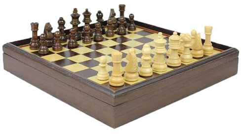International Chess Holzschachspiel Deluxe großes Schachspiel Tragbares Reiseschachbrettspiel mit Holzschach und Aufbewahrungsbox für Spielschach