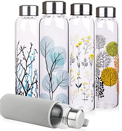 Reeho 1l Bouteille d'eau en Verre 1 litre Gourde Verre avec Housse en Néoprène et Bouchon en Acier Inoxydable sans BPA1000ml