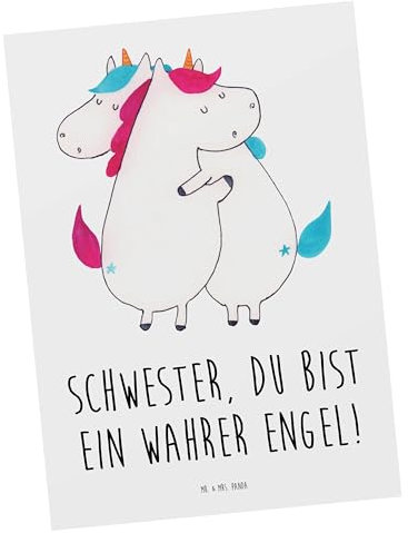 Mr. & Mrs. Panda Postkarte Schwester Engel - Geschenk, Aufmerksamkeit, Einzigartig, Familie, Ansichtskarten, bildkarte, Dankbarkeit, Danke sagen, Grußkarte, Anerkennung, Bedanken, Für, Postkarten