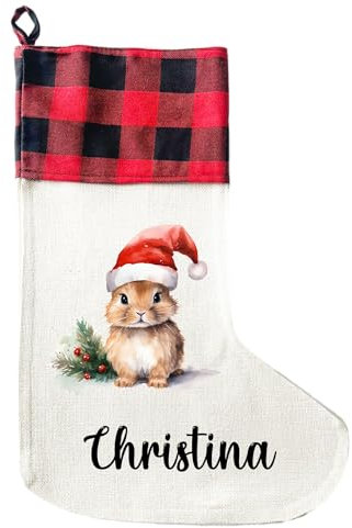 LIEBTASTISCH - Personalisierte Weihnachtssocken mit Tieren - 40cm x 30cm - Weihnachtsstrumpf zum Nikolaus oder Weihnachten - Namen - Geschenkbeutel - Nikolausstiefel zum Aufhängen (Hase)