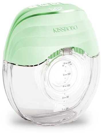 Milchpumpe Elektrisch, KISSBOBO Milchpumpe Elektrisch Tragbar mit 3 Modi 8 Stufen,LED Anzeige, Geräuscharm & Schmerzfrei Stillen Milchpumpen (Grün 1 Stück)