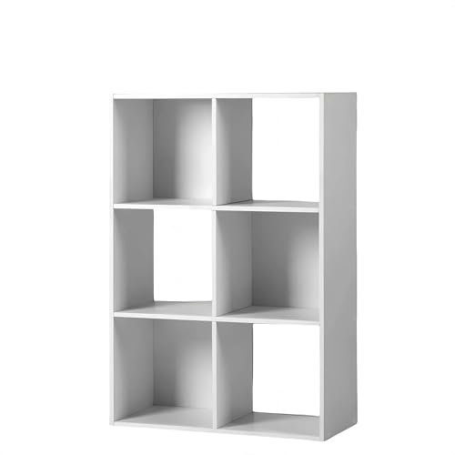 Xisilla Regal weiß mit 3 Ebenen, Bücherregalmit 6 Fächern für Wohnzimmer Küche Büro, stufenregal