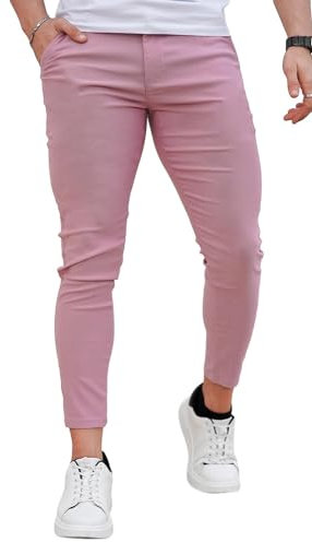 GINGTTO Pantalon Chino Homme Slim Fit Stretch Chinos Ajustée Skinny pour Hommes Extensible Rose 28