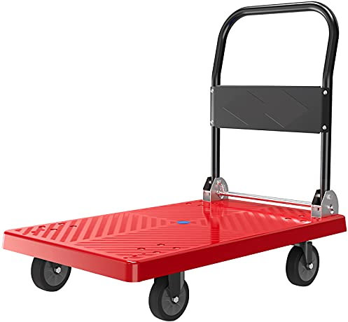 DRFGNF Plattformwagen, Rollwagen, Faltbarer Handwagen, Plattformwagen aus Kunststoff in Mehreren Größen, Pritschenwagen mit 4 Rädern für den Transport von Gepäck, Paketen (einfarbig, groß)