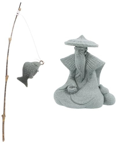 POPETPOP Miniatur Fischerstatue Aquarium Deko Gartenfigur Aus Widerstandsfähigem Kunstharz Filigran Detailliert Japanische Wohndekoration Symbolträchtig Für Bonsai Zen Garten