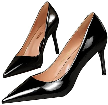 Scarpe con tacco alto metallico alla moda con tacco alto con punta a punta stivali alti al ginocchio con tacco largo polpaccio, Nero , 39.5 EU