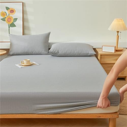 Mesnt Spannbetttücher Boxspringbett, 150x200cm Einfarbig Bettwäsche Spannbetttuch aus Baumwolle MatratzenüBerzug, Grau
