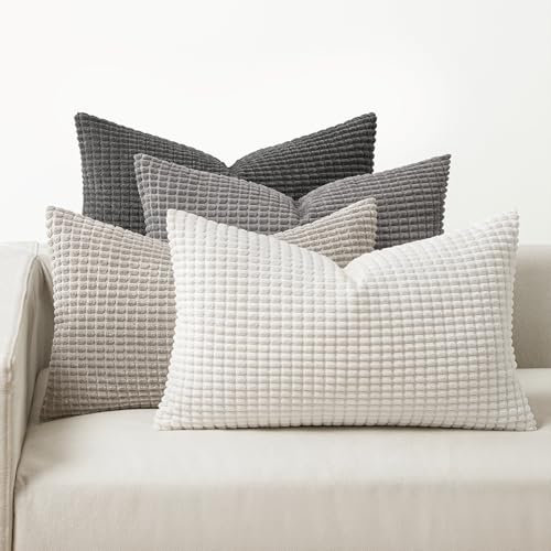 MIULEE 4er Set Kissenbezug Kissen Dekorative Kissenbezüge Kordsamt Sofakissen Dekokissen Kopfkissenbezug Couchkissen Deko Bezug für Sofa Couch Wohnzimmer Schlafzimmer Büro 40x60cm Graue Serie