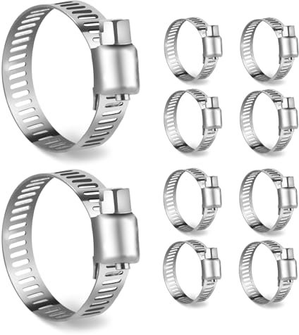 10PCS Stainless Steel Jubilee Clips, Adjustable Hose Clips Clamps for Washing Machine Drain Hose Wsate Pipe, Jubilee Clips Assorted for Leak-Proof Connection, Pipe Clipper for Garden Car