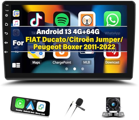 SIXTOP 4G+64G Autoradio für FIAT Ducato 3/Peugeot Boxer 2/Citroen Jumper 2 2011-2022 mit Carplay Android Auto,9“ Touchscreen Radio mit Bluetooth EQ GPS WiFi FM/RDS MirrorLink+Rückfahrkamera &Mic